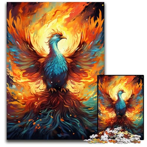 Feuerfarbenes Phoenix Puzzle 1000 Teile für Erwachsene Holzpuzzle farbenfrohe Heimdekoration und interaktives Familienspiel 1000 Teile (75 x 50 cm) von ABKXDMZK