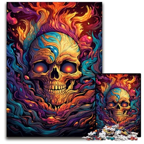 Feuerfarbenes Totenkopf Puzzle mit 1000 Teilen Puzzle für Erwachsene perfekt für Familienspaß an Weihnachten Thanksgiving Geburtstagen und Ostern 1000 Teile (75 x 50 cm) von ABKXDMZK