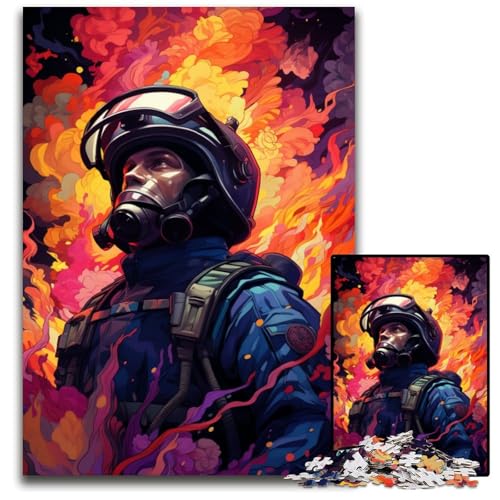 Feuerwehrmanns farbenfrohe psychedelische Puzzles für 1000 Teile Holzpuzzles Denksportaufgabe für Teenager und Familieninteraktion 1000 Teile (75 x 50 cm) von ABKXDMZK