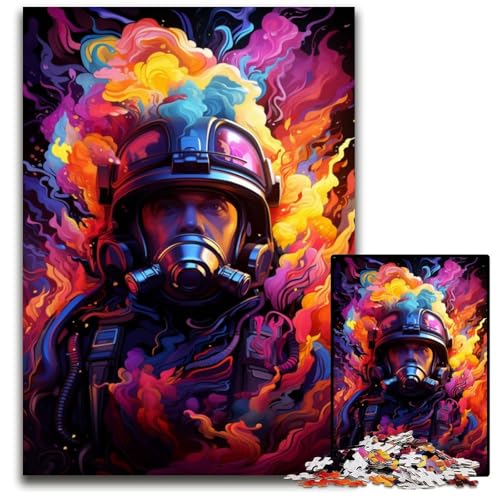 Feuerwehrmanns farbenfrohes psychedelisches Puzzle 1000 Teile für Erwachsene Papierpuzzle für Erwachsene Geburtstage und Feiertage 1000 Teile (38 x 26 cm) von ABKXDMZK
