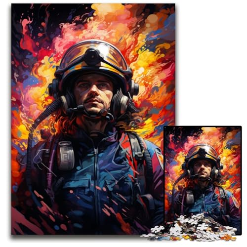 Feuerwehrmanns farbenfrohes psychedelisches Puzzle 1000 Teile schwierige Puzzles für Erwachsene interaktives Familienspiel Gehirnherausforderung Lernspielzeug 1000 Teile (75 x 50 cm) von ABKXDMZK