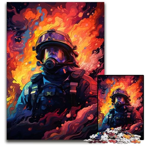 Feuerwehrmanns farbenfrohes psychedelisches Puzzle mit 1000 Teilen Puzzle für Erwachsene anspruchsvolles Denkspiel entspannendes Spielzeug für Teenager 1000 Teile (75 x 50 cm) von ABKXDMZK