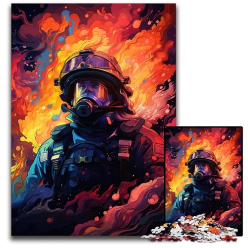Feuerwehrmanns farbenfrohes psychedelisches Puzzle mit 1000 Teilen für Erwachsene Papierpuzzle für Erwachsene Interaktives Familienspiel Familienaktivitätsspiel 1000 Teile (38 x 26 cm) von ABKXDMZK
