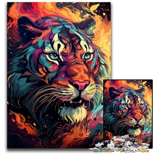 Fierce Painting Fire Tiger 1000 teiliges Puzzle Puzzles für Erwachsene für Teenager und Familien Spaß zum Selbermachen Denksportspiel Geschenk 1000 Teile (38 x 26 cm) von ABKXDMZK
