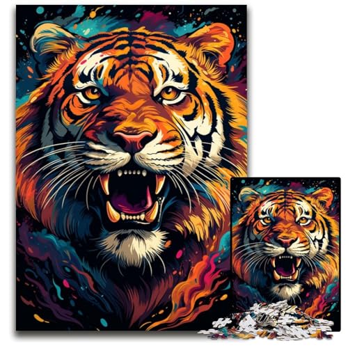Fierce Painting Fire Tiger Puzzle 1000 Teile für Erwachsene Puzzle für Erwachsene anspruchsvolles Denkspiel für Teenager Spaß für den Familienspielabend 1000 Teile (38 x 26 cm) von ABKXDMZK
