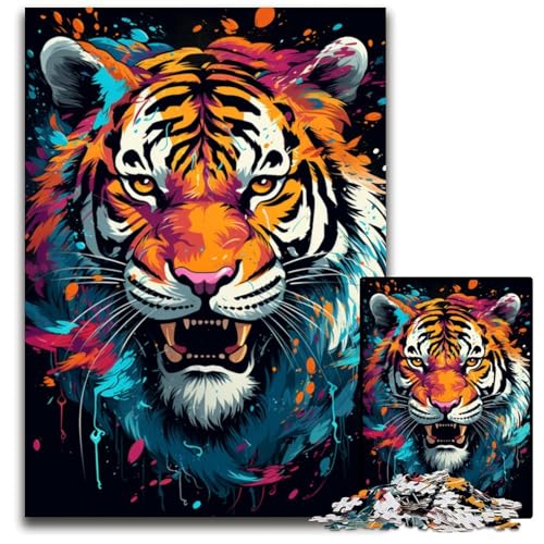 Fierce Painting Fire Tiger Puzzle 1000 Teile für Erwachsene Puzzle für Erwachsene anspruchsvolles Denkspiel für Teenager Spaß für den Familienspielabend 1000 Teile (75 x 50 cm) von ABKXDMZK