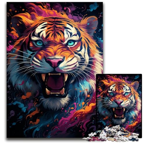 Fierce Painting Fire Tiger Puzzle 1000 Teile schwierige Puzzles für Erwachsene interaktives Familienspiel Gehirn Herausforderung Lernspielzeug 1000 Teile (38 x 26 cm) von ABKXDMZK