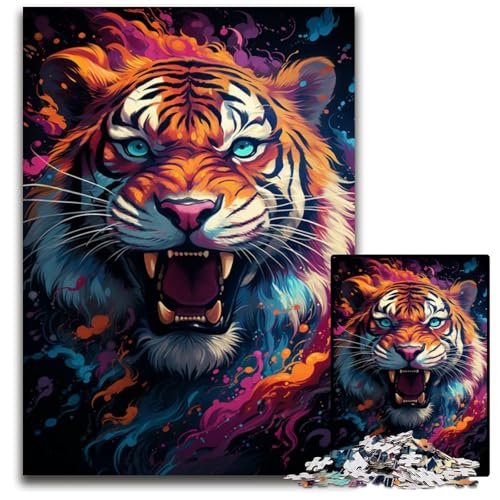 Fierce Painting Fire Tiger Puzzle für Erwachsene 1000 teiliges Holzpuzzle kreatives Familienspiel und Heimdekoration Teenager 1000 PCS (75 x 50 cm) von ABKXDMZK