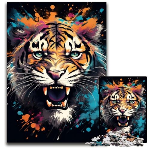 Fierce Painting Fire Tiger Puzzles 1000 Teile für Erwachsene Unmögliche Puzzles für Erwachsene Anspruchsvolles Denkspiel für Teenager Spaß für den Familienspieleabend 1000 Teile (38 x 26 cm) von ABKXDMZK