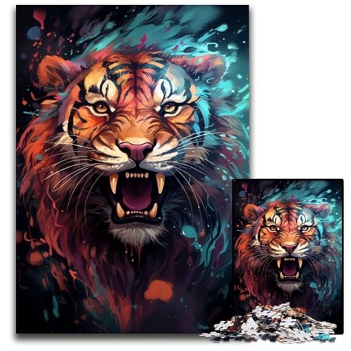 Fierce Painting Fire Tiger Puzzles für 1000 Teile Holzpuzzles Denksportaufgabe für Teenager und Familieninteraktion 1000 Teile (75 x 50 cm) von ABKXDMZK