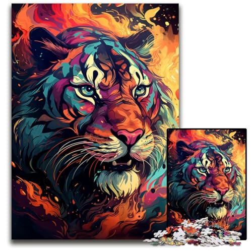 Fierce Painting Fire Tiger Puzzles für Erwachsene 1000 Puzzles für Erwachsene zur Heimdekoration ideales Weihnachts und Neujahrsgeschenk für Teenager 1000 Teile (75 x 50 cm) von ABKXDMZK
