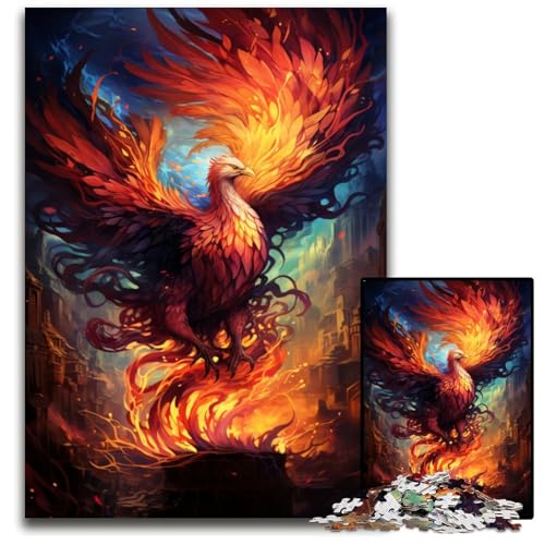 Fire Phoenix 1000 teiliges Puzzle für Erwachsene Holzpuzzle anspruchsvolles Denkspiel Familienaktivität Heimdekoration 1000 Teile (75 x 50 cm) von ABKXDMZK