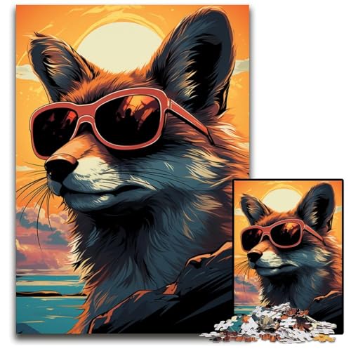 Fox Boss trägt Sonnenbrille Puzzle 1000 Teile Puzzle für Erwachsene anspruchsvolles Denkspiel entspannendes Spielzeug für Teenager 1000 Teile (38 x 26 cm) von ABKXDMZK