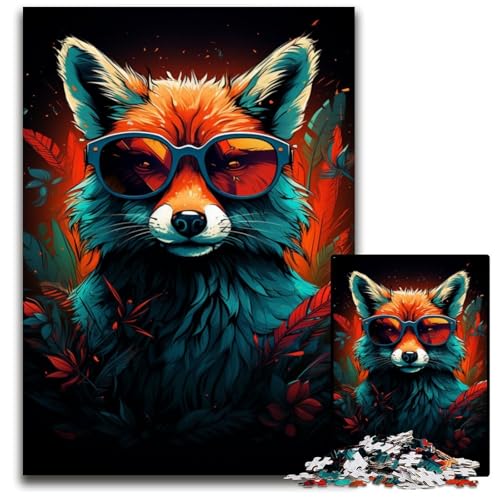 Fox Boss trägt Sonnenbrillen Puzzles für 1000 Teile Holzpuzzles Denkspiel für Teenager und Familieninteraktion 1000 Teile (75 x 50 cm) von ABKXDMZK