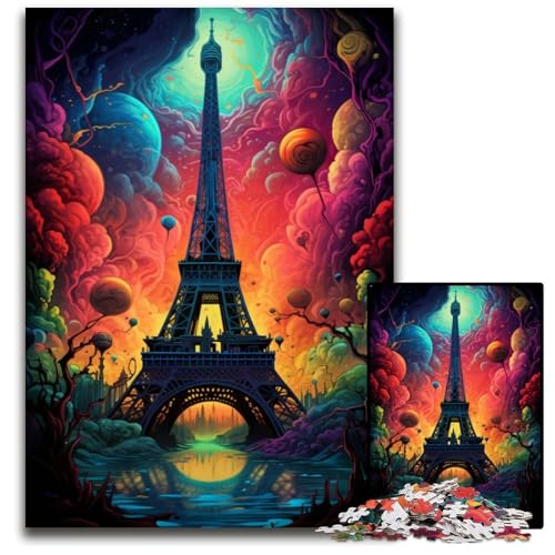 Frankreich Eiffelturm Puzzle für 1000 Teile Holzpuzzle für Erwachsene Heimdekoration und Urlaubsspaß 1000 Teile (75 x 50 cm) von ABKXDMZK