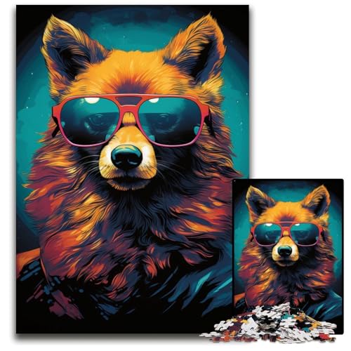 Fuchs Boss mit Sonnenbrille Puzzle für Erwachsene 1000 teiliges Holzpuzzle Familienaktivität Denksportaufgabe Heimdekoration 1000 Teile (75 x 50 cm) von ABKXDMZK