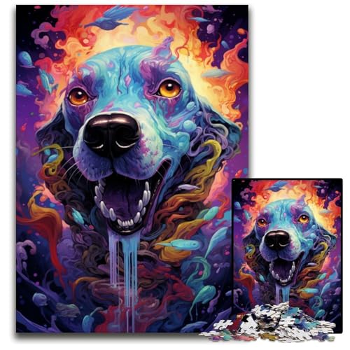 Future Buntes psychedelisches Hunde Puzzle 1000 Teile für Erwachsene Holzpuzzle Bunte Heimdekoration und interaktives Familienspiel 1000 Teile (75 x 50 cm) von ABKXDMZK