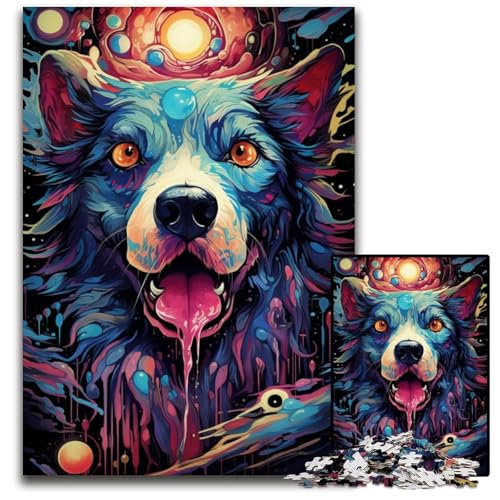 Future Colorful Psychedelic Dog Puzzle 1000 Teile Schwierige Puzzles für Erwachsene Interaktives Familienspiel Gehirn Herausforderung Lernspielzeug 1000 Teile (38 x 26 cm) von ABKXDMZK