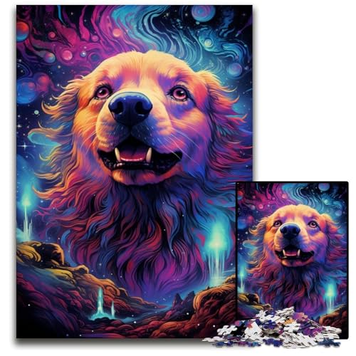 Futuristische farbenfrohe und psychedelische Golden Retriever Puzzles für 1000 Teile Papierpuzzles für Erwachsene Heimdekoration und Urlaubsspaß 1000 Teile (38 x 26 cm) von ABKXDMZK