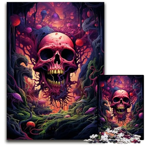 Futuristischer farbenfroher Psychedelischer Totenkopf 1000 teiliges Puzzle aus Holz für Erwachsene Teenager und Familien perfekte DIY Dekoration und knifflige Herausforderung 1000 Teile (75 x 50 cm) von ABKXDMZK
