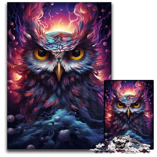 Futuristisches farbenfrohes psychedelisches Eulen Puzzle 1000 Teile Holzpuzzle für Teenager Familienspieleabend hirnfordernde Geschenkidee 1000 Teile (75 x 50 cm) von ABKXDMZK