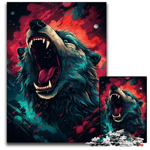 Galaxy Wolf 1000 teiliges Puzzle für Erwachsene Holzpuzzle anspruchsvolles Denkspiel Familienaktivität Heimdekoration 1000 Teile (75 x 50 cm) von ABKXDMZK