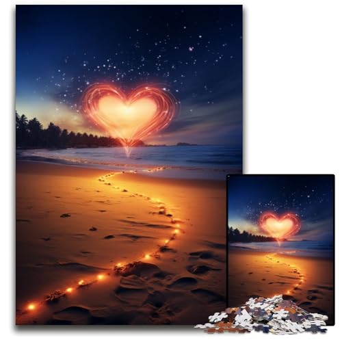 Herz am Strand Puzzle 1000 Teile Schwierige Puzzles für Erwachsene Interaktives Familienspiel Gehirn Herausforderung Lernspielzeug 1000 PCS (75x50cm) von ABKXDMZK