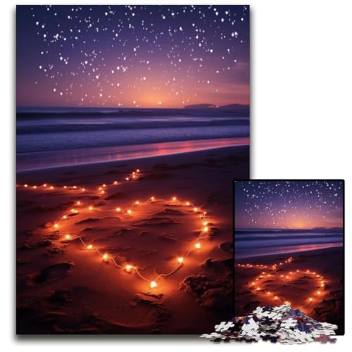 Herz am Strand Puzzle für Erwachsene 1000 Teile unmögliches Puzzle für Erwachsene Denkspiel für Teenager 1000 Teile (38 x 26 cm) von ABKXDMZK