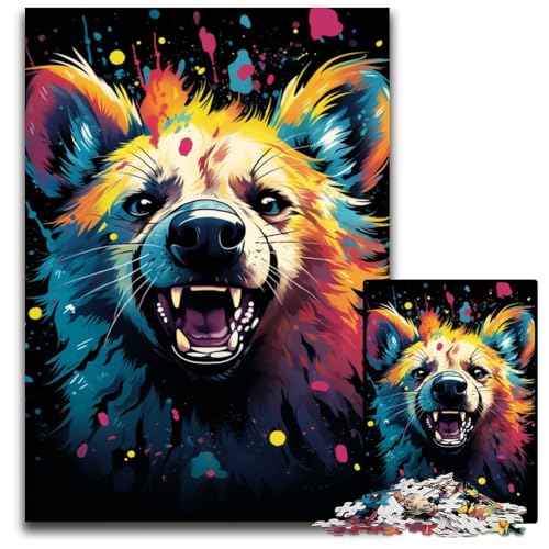 Hyänen Puzzle farbenfroh psychedelisch 1000 Teile für Erwachsene Holzpuzzle farbenfrohe Heimdekoration und interaktives Familienspiel 1000 Teile (75 x 50 cm) von ABKXDMZK