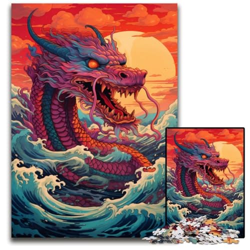 Illustration eines riesigen chinesischen Drachen Puzzles für Erwachsene 1000 teiliges Holzpuzzle zur Heimdekoration ideales Weihnachts und Neujahrsgeschenk für Teenager 1000 PCS (75 x 50 cm) von ABKXDMZK