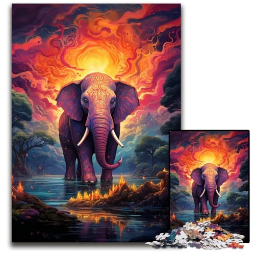 Indische Elefanten Puzzles für 1000 Teile Holzpuzzles für Erwachsene Heimdekoration und Urlaubsspaß 1000 Teile (75 x 50 cm) von ABKXDMZK