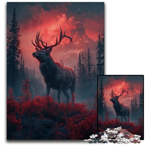 Iris Hirsch im Wald Puzzle 1000 Teile für Erwachsene Holzpuzzle für Erwachsene kompliziertes Design für Teenager DIY Dekor und gehirnfördernder Spaß 1000 Teile (75 x 50 cm) von ABKXDMZK