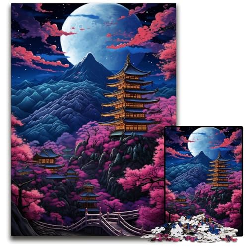 Japanisches Wald Nachtansicht Puzzle 1000 Teile für Erwachsene Unmögliche Puzzles für Erwachsene Anspruchsvolles Denkspiel für Teenager Familienspielabend Spaß 1000 Teile (38 x 26 cm) von ABKXDMZK