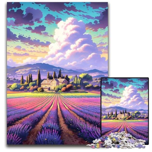 Lavendelfelder in der Provence Frankreich Puzzle für Erwachsene 1000 teiliges Holzpuzzle kreatives Familienspiel und Heimdekoration Teenager 1000 Teile (75 x 50 cm) von ABKXDMZK