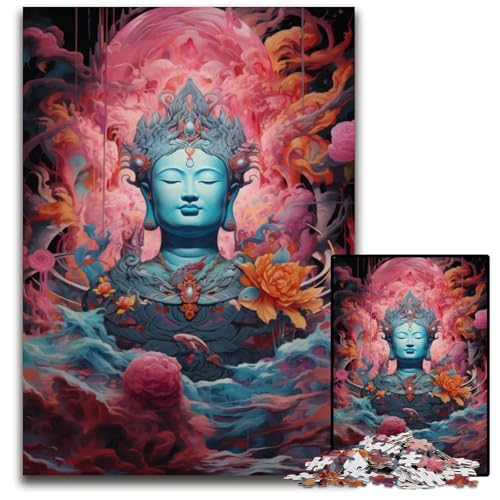 Lotus und Buddha Statue 1000 teiliges Puzzle Geschenke schwierige Puzzles für Erwachsene pädagogisches Denkspiel künstlerische Heim und Bürodekoration Alter 1000 PCS (75 x 50 cm) von ABKXDMZK