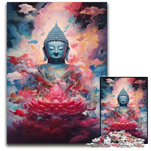 Lotus und Buddha Statue Puzzle 1000 Teile für Erwachsene Holzpuzzle für Erwachsene Eltern Partner Freunde Alter 1000 PCS (75 x 50 cm) von ABKXDMZK