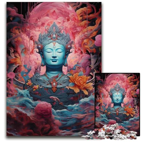 Lotus und Buddha Statue Puzzles für 1000 teilige Papierpuzzles Denkspiel für Teenager und Familieninteraktion 1000 Teile (38 x 26 cm) von ABKXDMZK