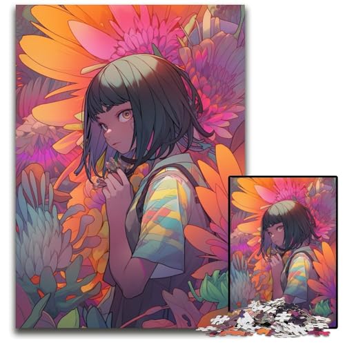 Mädchen in Blume 1000 teiliges Puzzle Holzpuzzle für Erwachsene für Teenager und Familien perfekte DIY Dekoration und knifflige Herausforderung 1000 Teile (75 x 50 cm) von ABKXDMZK