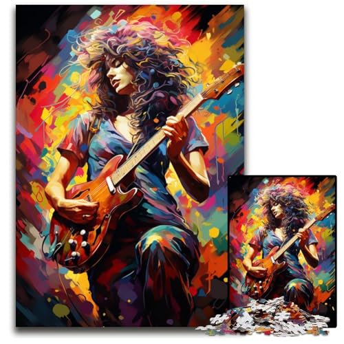 Mädchen spielt Gitarre Puzzle 1000 Teile für Erwachsene Holzpuzzle farbenfrohe Heimdekoration und interaktives Familienspiel 1000 Teile (75 x 50 cm) von ABKXDMZK