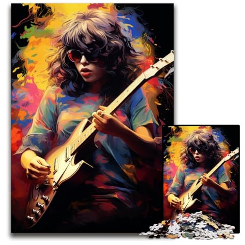 Mädchen spielt Gitarre Puzzle 1000 Teile für Erwachsene Holzpuzzle farbenfrohe Heimdekoration und interaktives Familienspiel 1000 Teile (75 x 50 cm) von ABKXDMZK