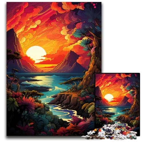 Magische Sonnenuntergangslandschaft 1000 teiliges Puzzle für Erwachsene Holzpuzzle anspruchsvolles Denkspiel Familienaktivität Heimdekoration 1000 Teile (75 x 50 cm) von ABKXDMZK