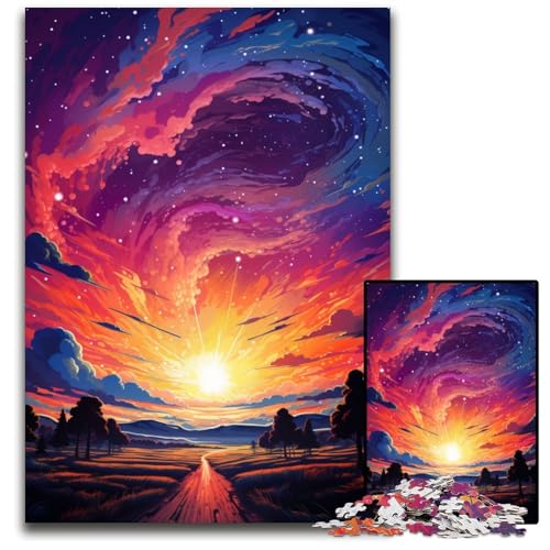 Magischer bunter Himmel Puzzle 1000 Teile für Erwachsene Holzpuzzle Bunte Heimdekoration und interaktives Familienspiel 1000 Teile (75 x 50 cm) von ABKXDMZK
