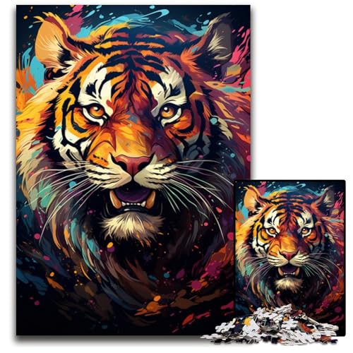 Majestätisches Tiger Gemälde 1000 teiliges Puzzle für Erwachsene Holzpuzzle für Erwachsene für Teenager Familienspieleabend hirnfordernde Geschenkidee 1000 Teile (75 x 50 cm) von ABKXDMZK