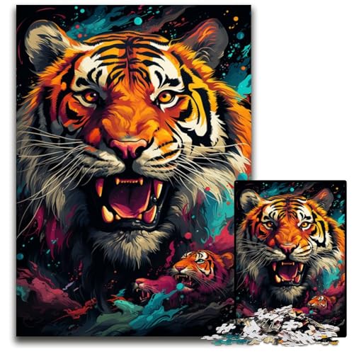 Majestätisches Tiger Gemälde 1000 teiliges Puzzle für Erwachsene Holzpuzzle für Erwachsene für Teenager Familienspieleabend hirnfordernde Geschenkidee 1000 Teile (75 x 50 cm) von ABKXDMZK
