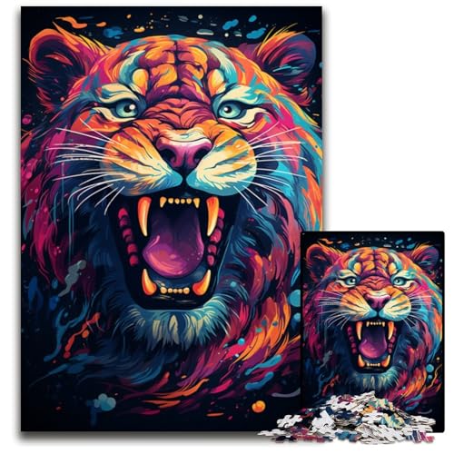Majestätisches Tiger Gemälde 1000 teiliges Puzzle für Erwachsene Puzzles für Erwachsene für Teenager Familienspieleabend hirnfordernde Geschenkidee 1000 Teile (75 x 50 cm) von ABKXDMZK
