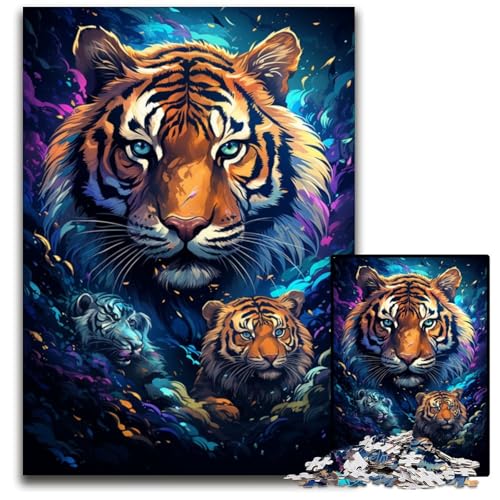 Majestätisches Tiger Malpuzzle für 1000 Teile Holzpuzzle für Erwachsene Heimdekoration und Urlaubsspaß 1000 Teile (75 x 50 cm) von ABKXDMZK