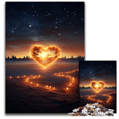 Puzzle 1000 Teile Herz am Strand kreatives Familienspiel und Heimdekoration Teenager 1000 Teile (75 x 50 cm) von ABKXDMZK