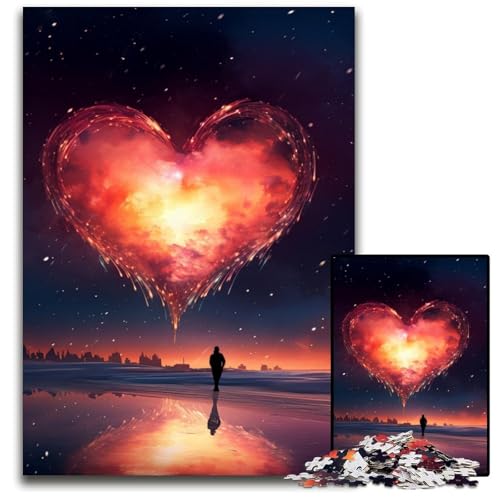 Puzzle 1000 Teile Herz am Strand schwierige Puzzles für Erwachsene perfekt für Teenager Familienzusammenhalt Denksportaufgabe und DIY Heimdekor Geschenk 1000 Teile (38 x 26 cm) von ABKXDMZK