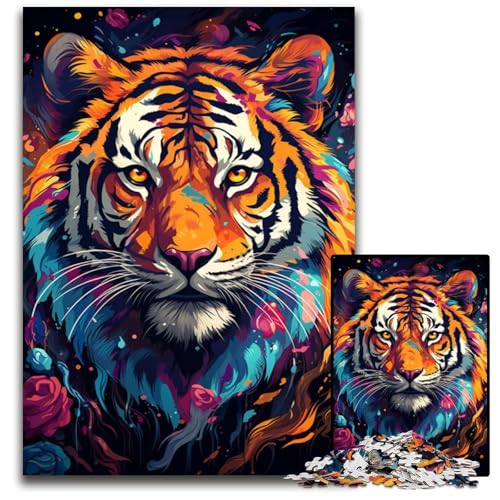 Puzzle 1000 Teile Wildes Gemälde Exotischer Tiger Puzzle kreatives Familienspiel und Heimdekoration Teenager 1000 Teile (38 x 26 cm) von ABKXDMZK