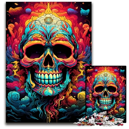 Puzzle 1000 Teile für Erwachsene Fantasie Puzzle mit bunten Totenköpfen Teenager Paare und Freunde zum Geburtstag Weihnachten 1000 Teile (75 x 50 cm) von ABKXDMZK